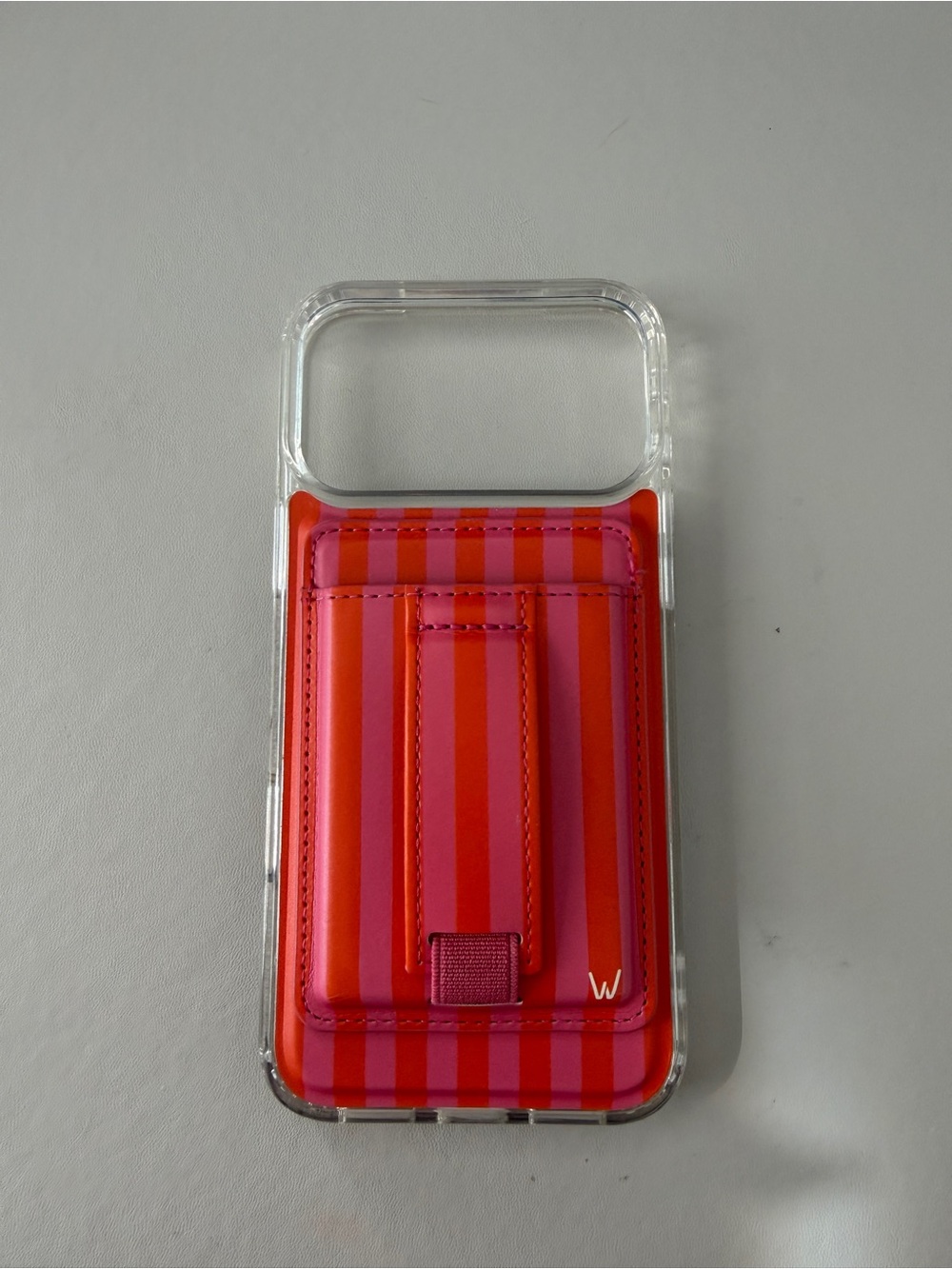 Clear Phone Case orange and Pink Striped Card Pocket walli 17 pro max citrus